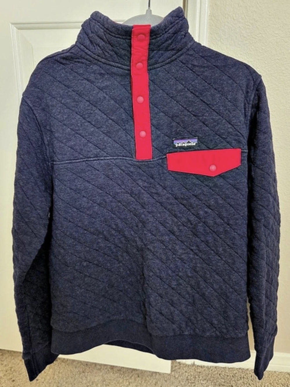 Patagonia Men's Organic Cotton Quilt Snap-T Pullover Blue & Pink Size Medium